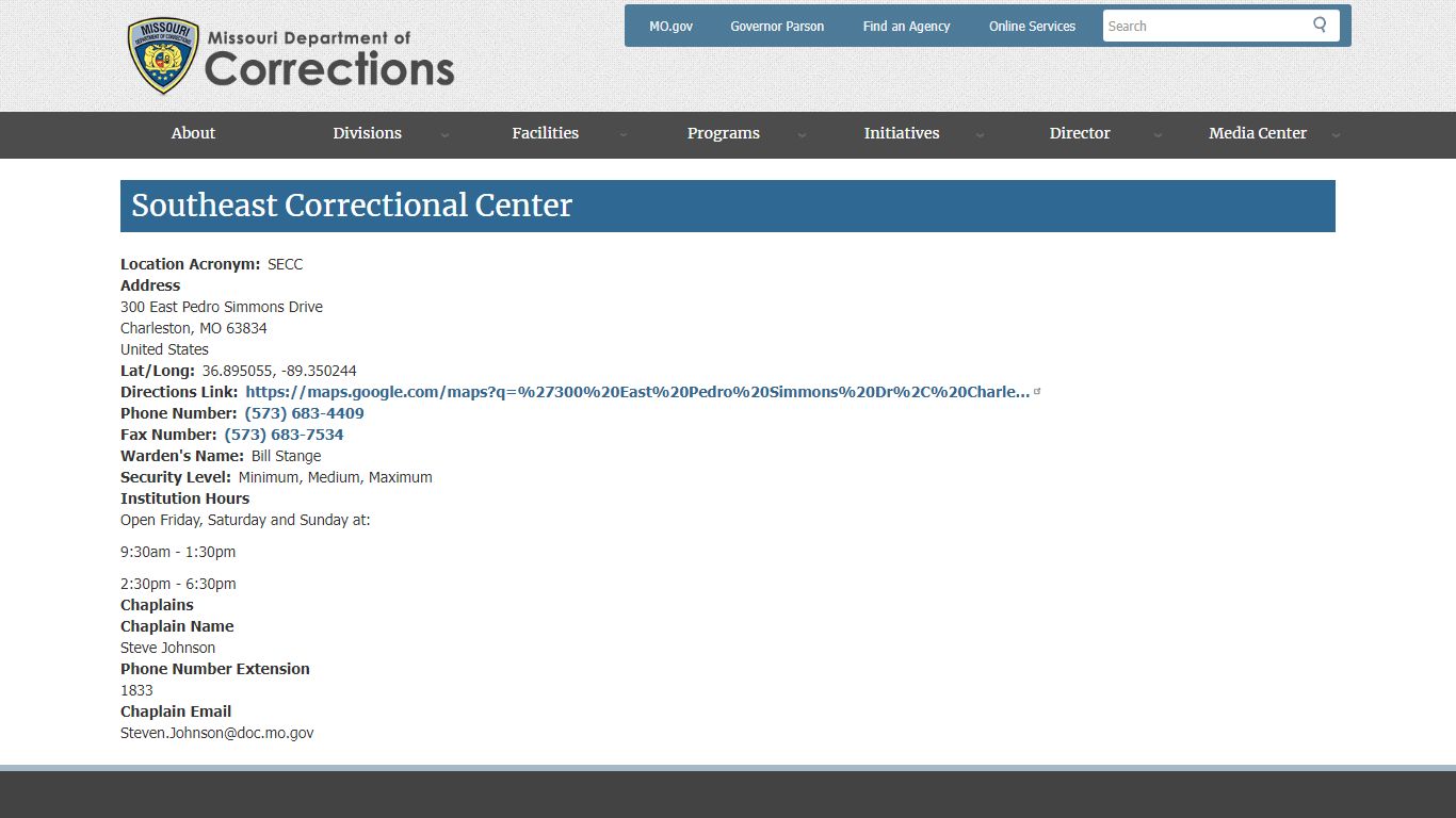 Southeast Correctional Center | Missouri Department of Corrections